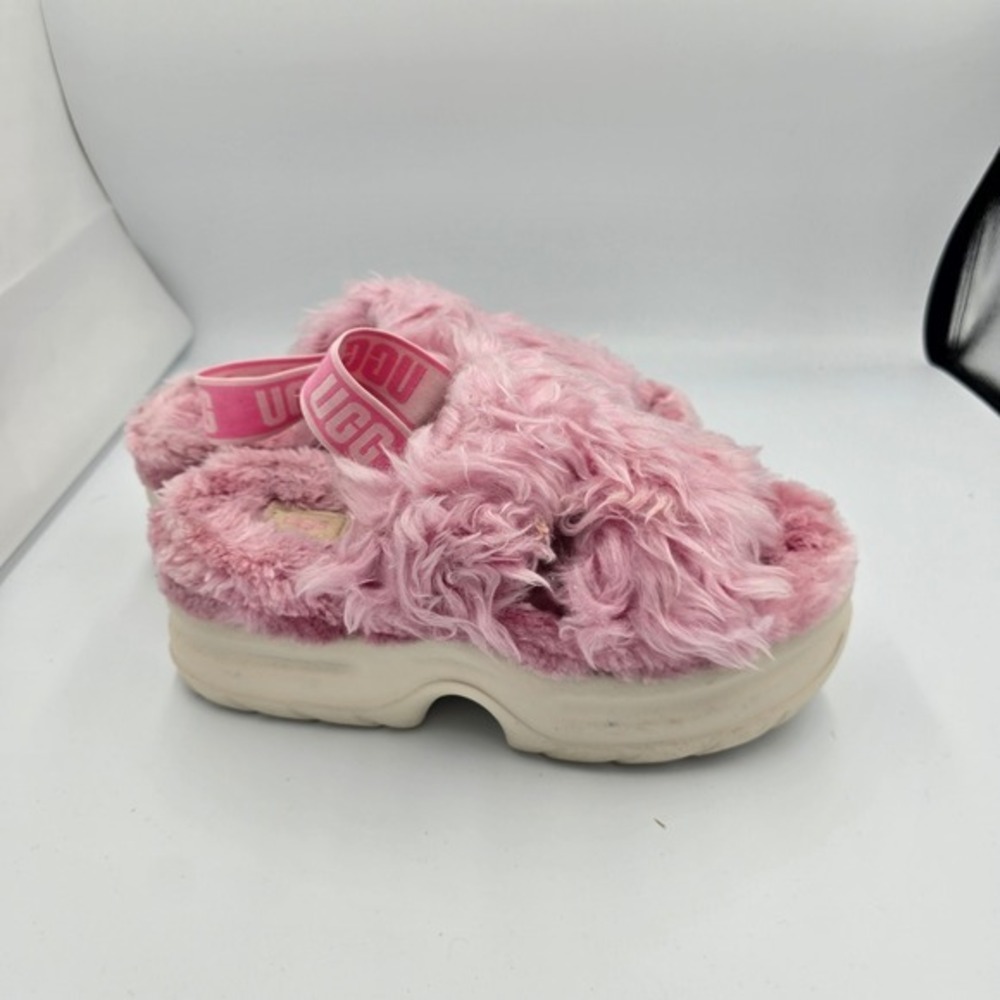 UGG Fluff Sugar‎ Platform Sandal Pink Faux Fur Comfort Slides Womens Size 8 - Picture 2 of 8